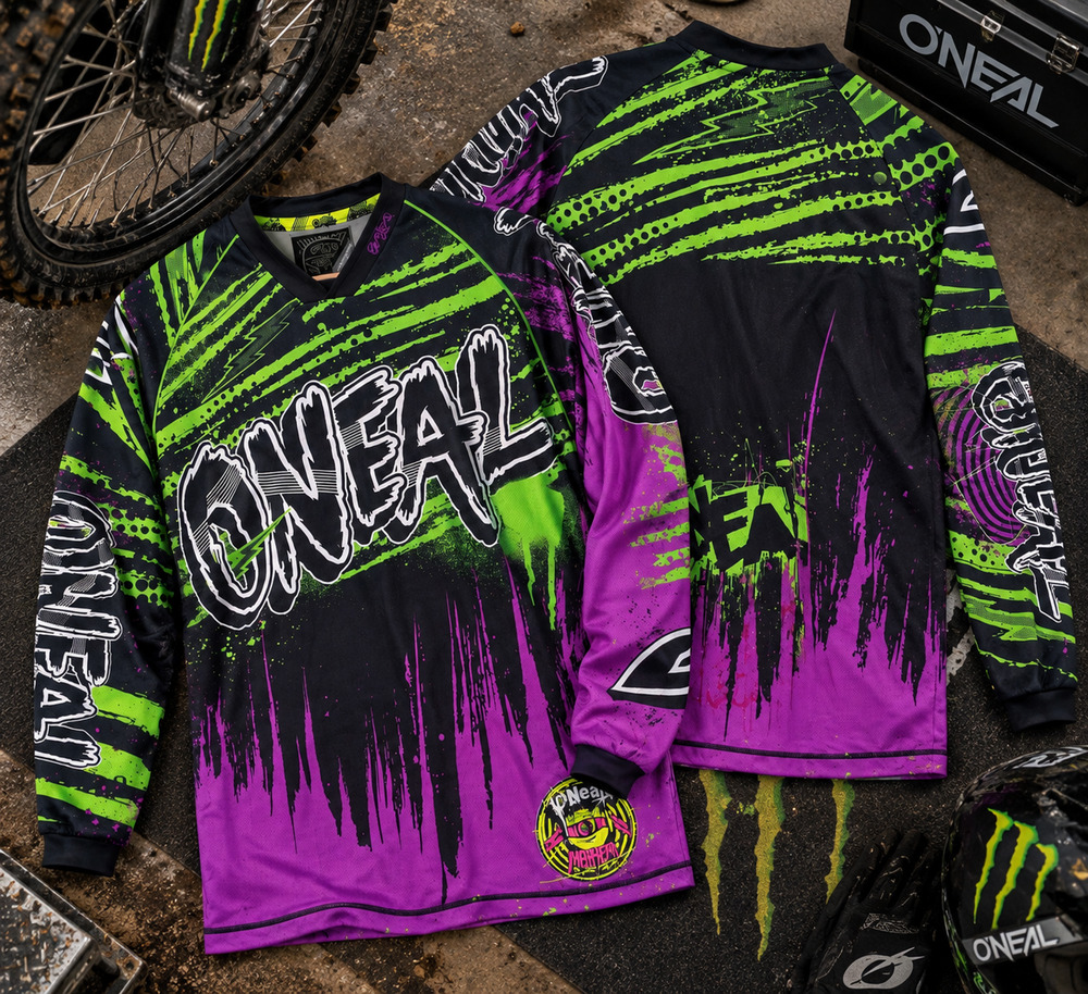 O'Neal Mayhem Crypt Motocross Jersey Monster Energy Style Y2K Purple Green S
